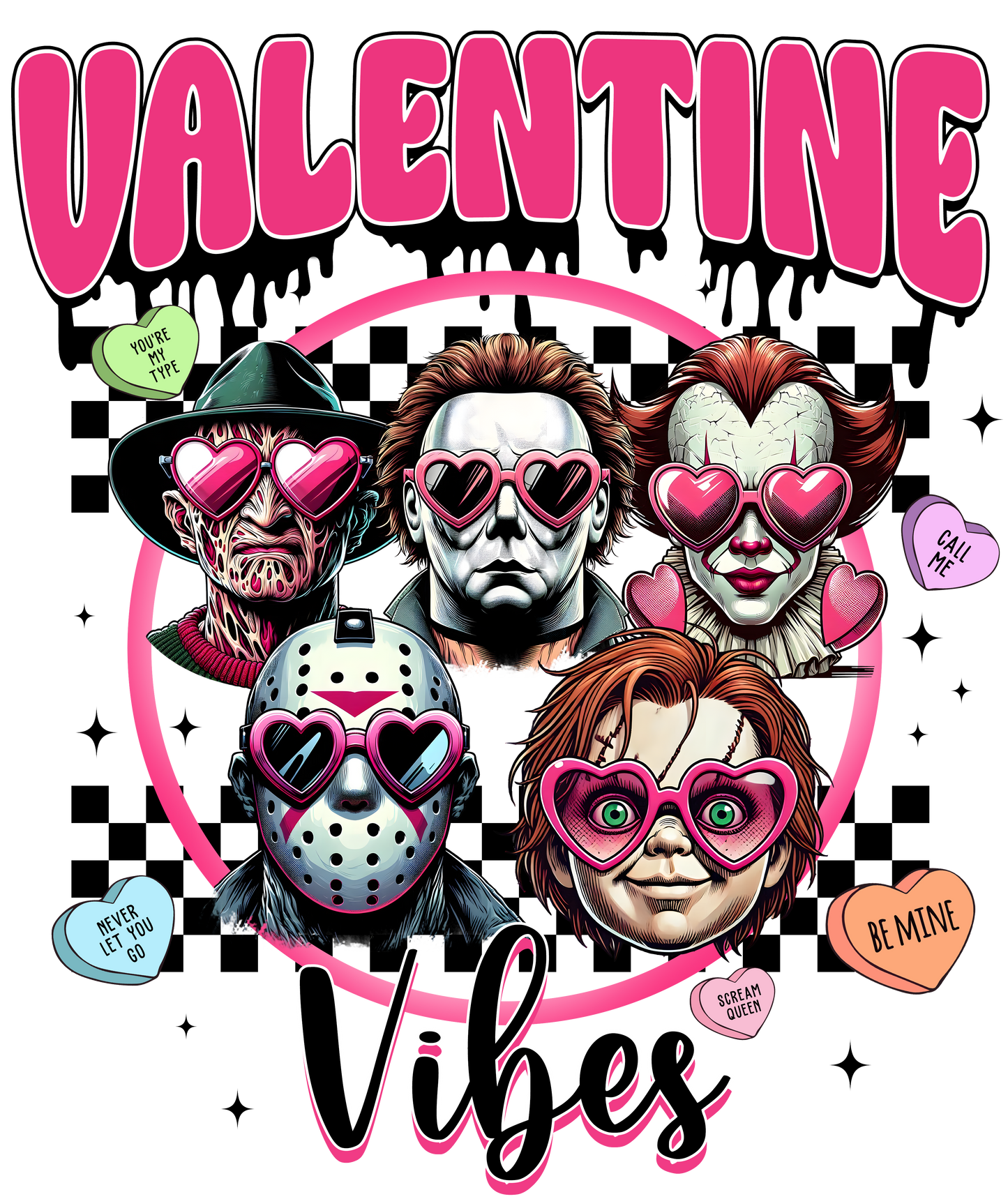 Horror, valentines, heat transfer, press and peel, no shirt, made to order