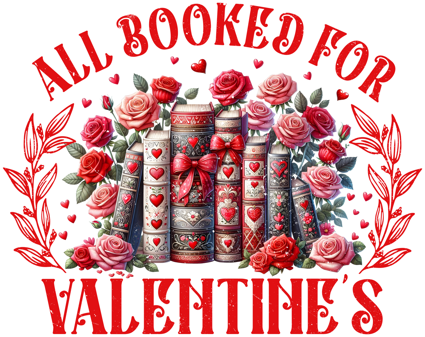 All booked, Valentines, heat transfer, press and peel, no shirt, made to order