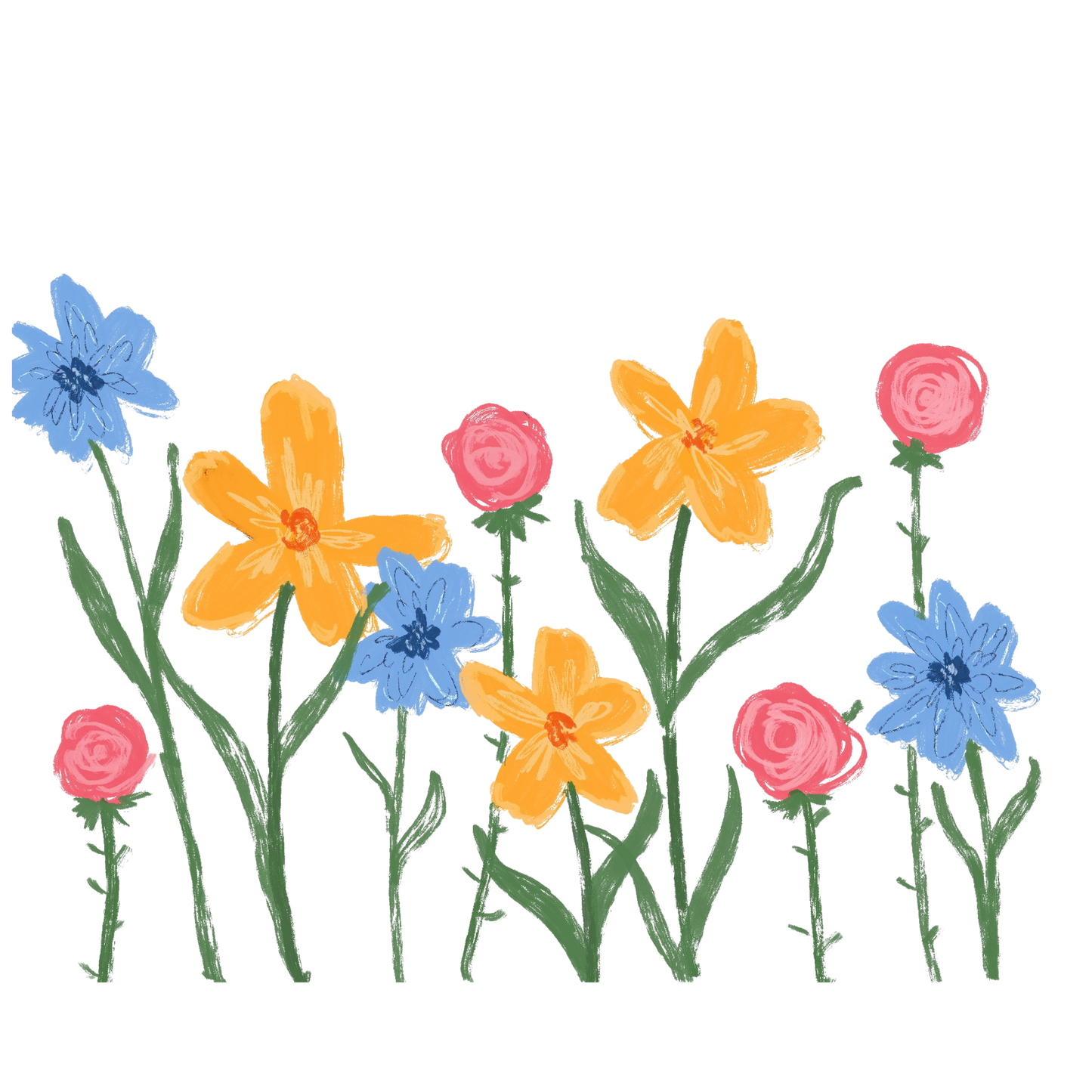 Drawn flowers, heat transfer, press and peel, no shirt, made to order
