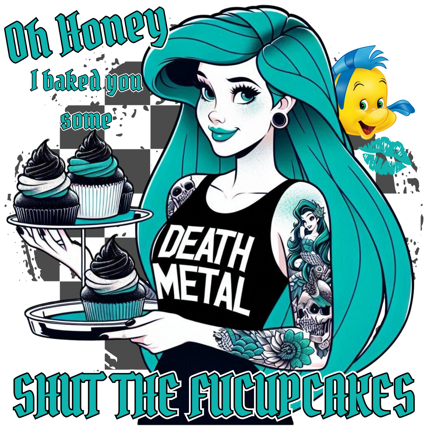 Death metal mermaid, heat transfer, press and peel, no shirt, made to order