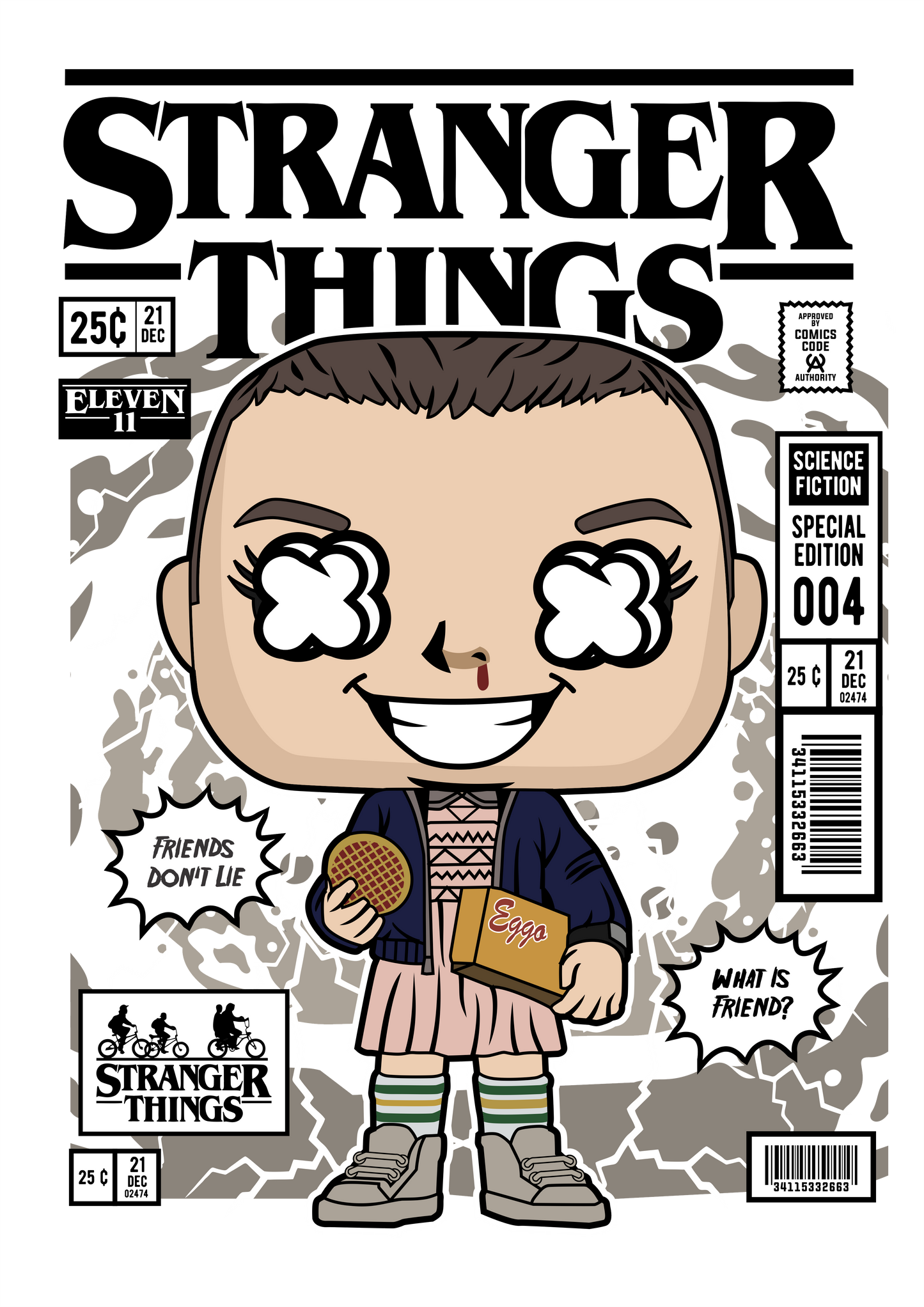 Stranger, Funko, heat transfer, press and peel, no shirt, made to order
