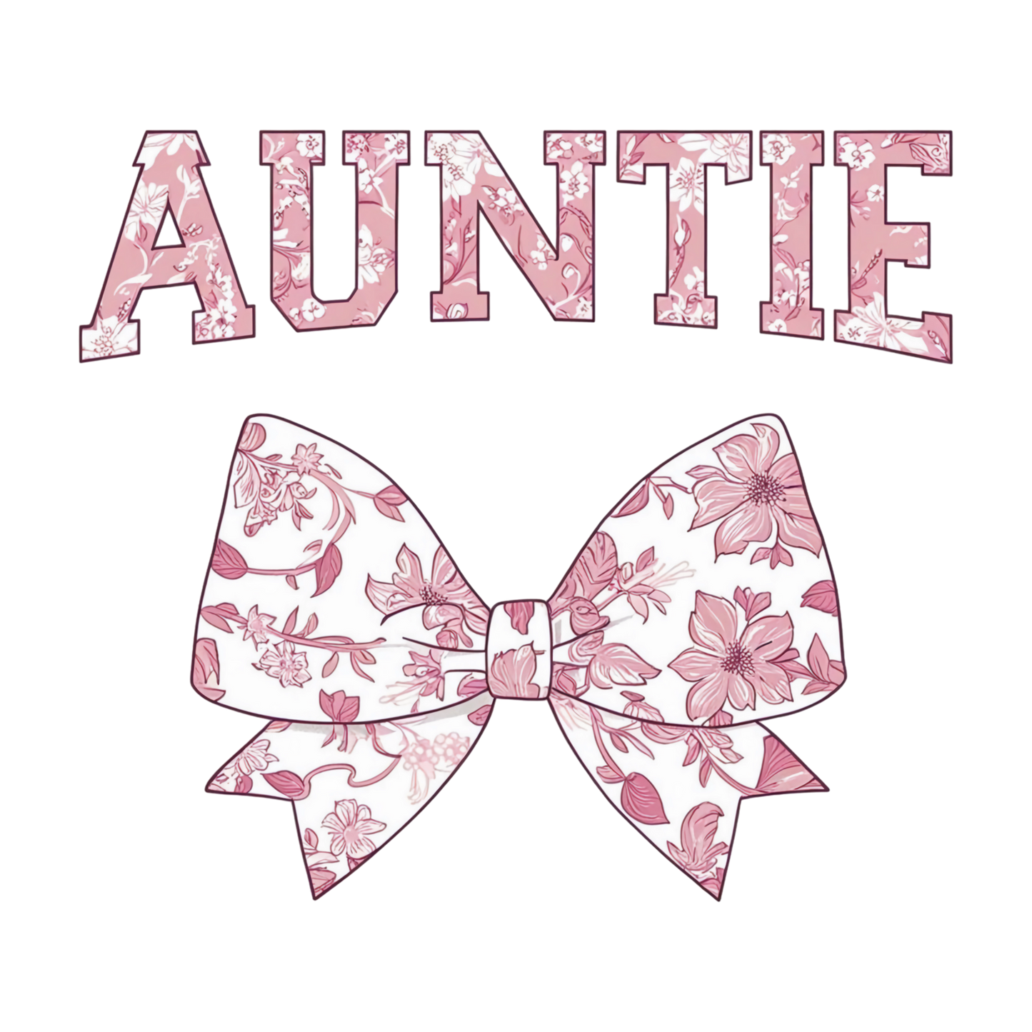 Auntie, Pink and white, Bow, Press-ready, Transfer only, MTO