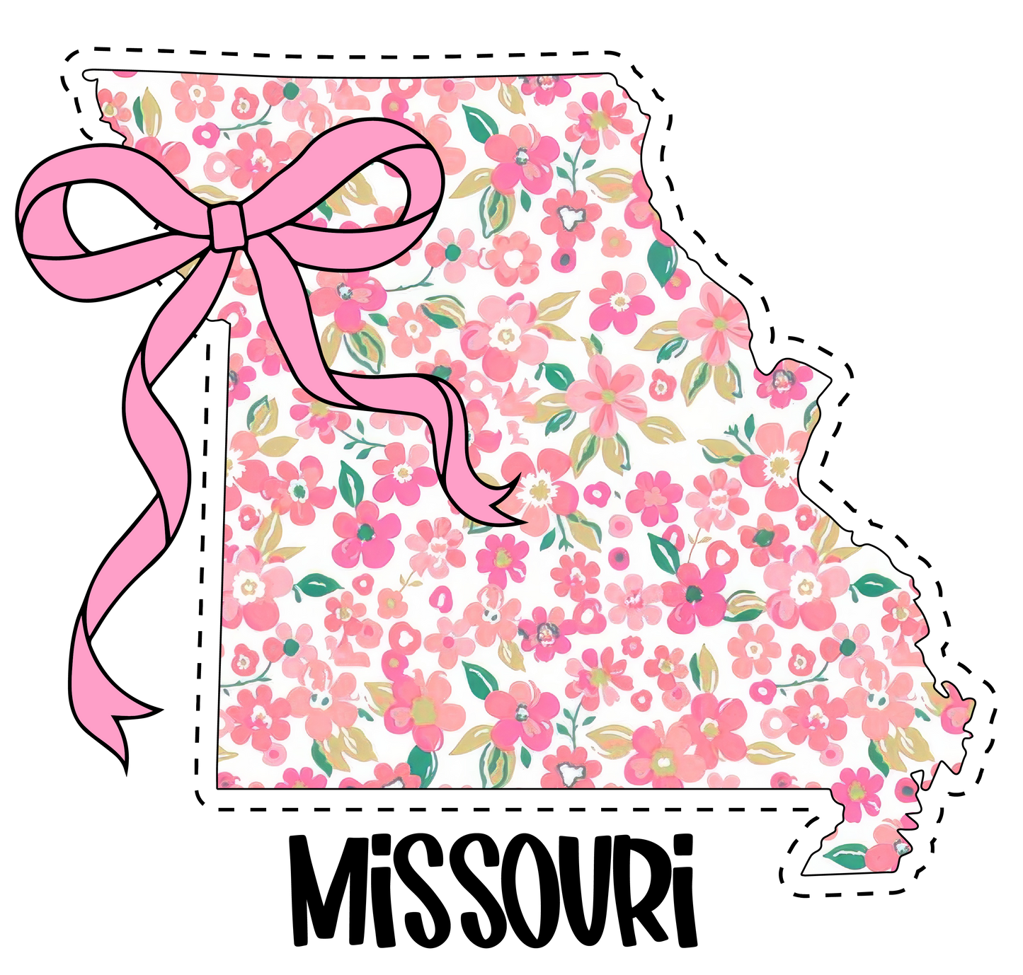 Missouri, Pink and white, Bow, Press-ready, Transfer only, MTO
