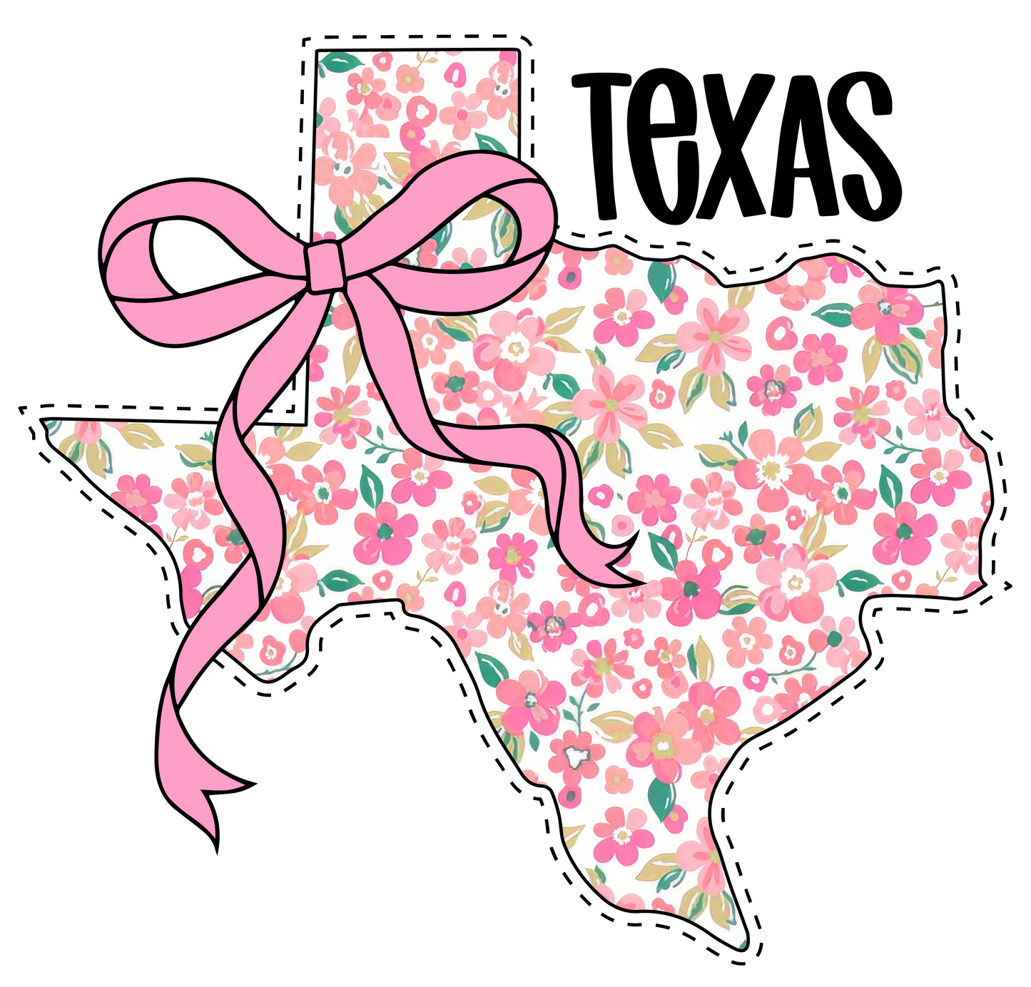 Texas, Pink and white, Bow, Press-ready, Transfer only, MTO