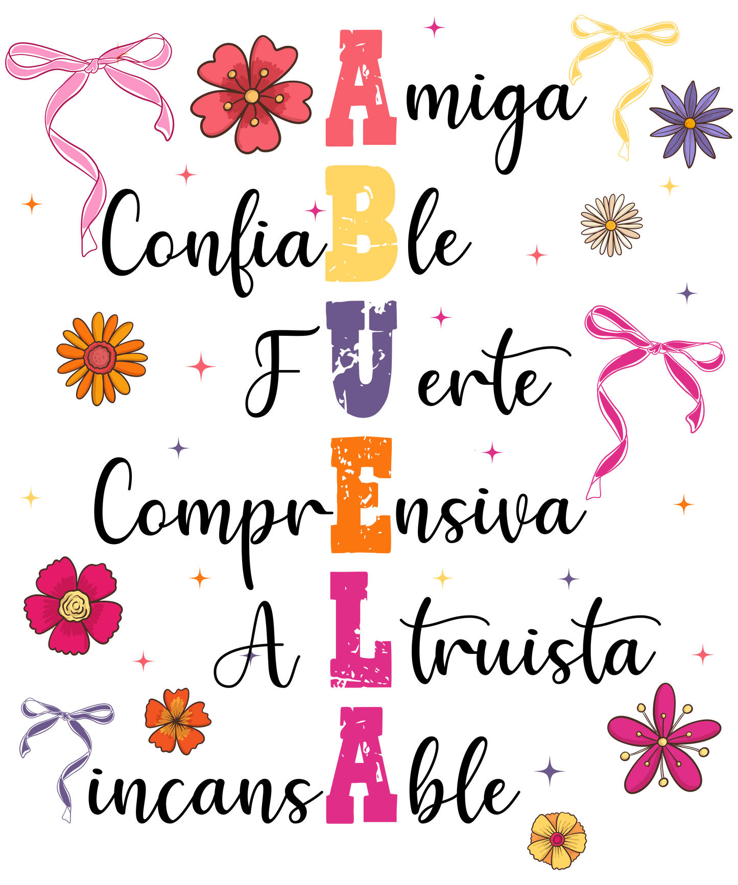 Abuela, Pink and white, Bow, Press-ready, Transfer only, MTO