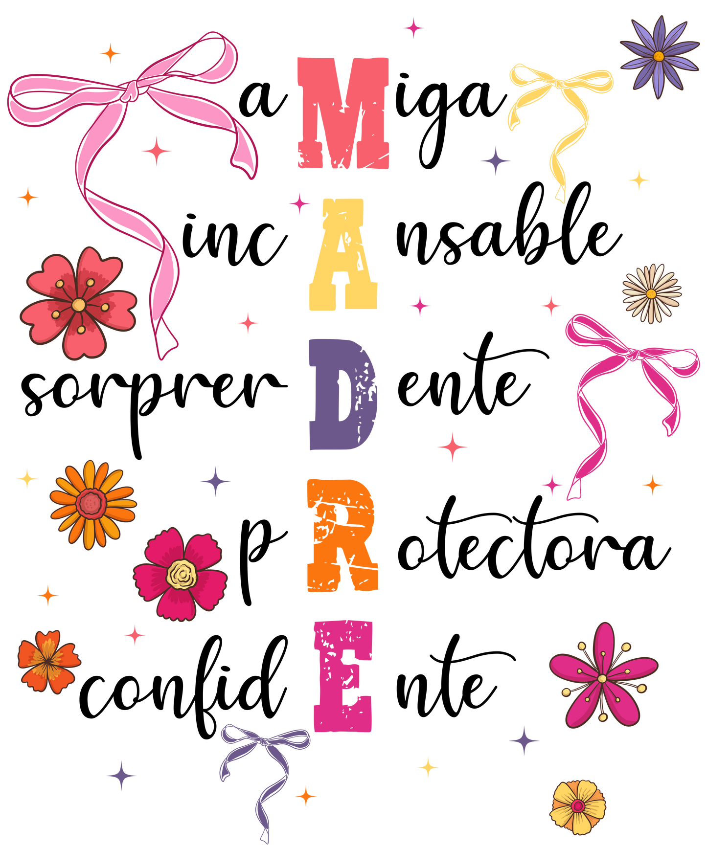 Madre, Pink and white, Bow, Press-ready, Transfer only, MTO