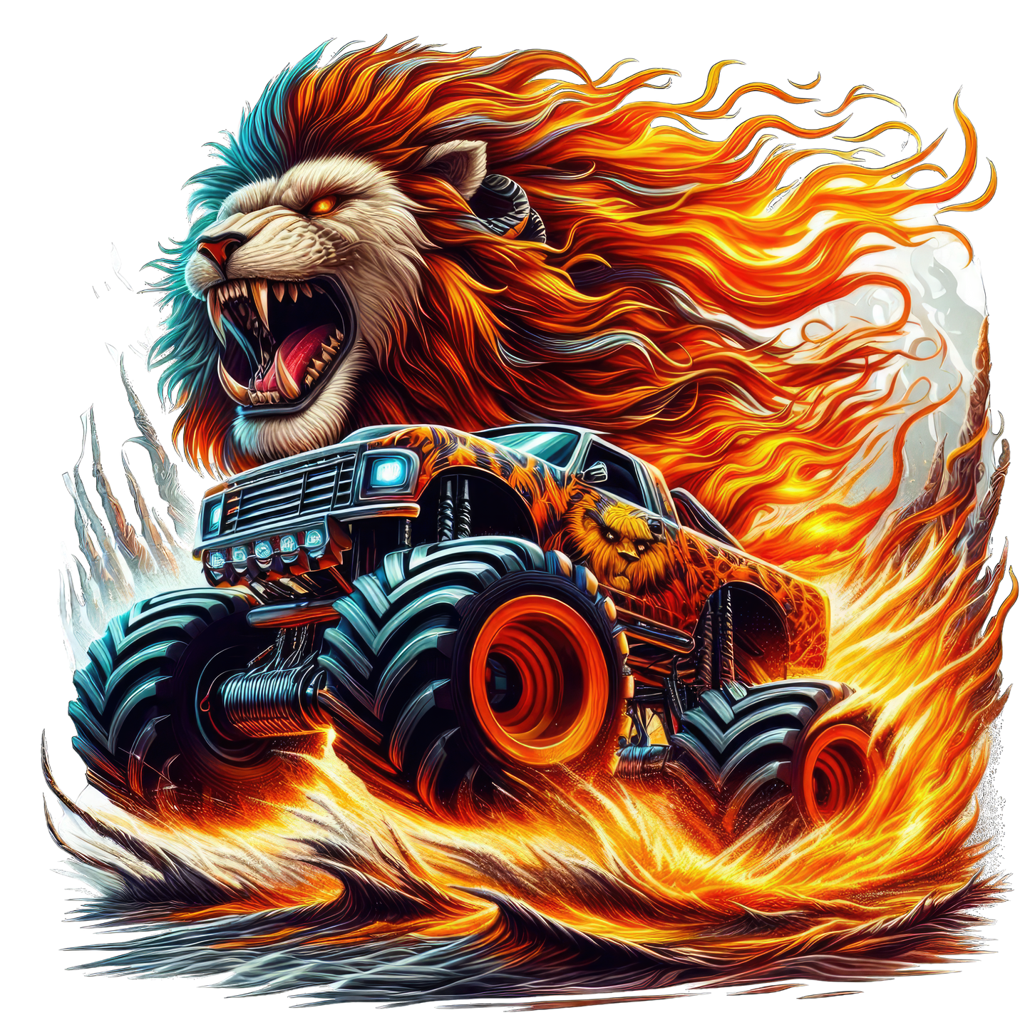 Monster truck, lion, Press-ready, Transfer only, MTO