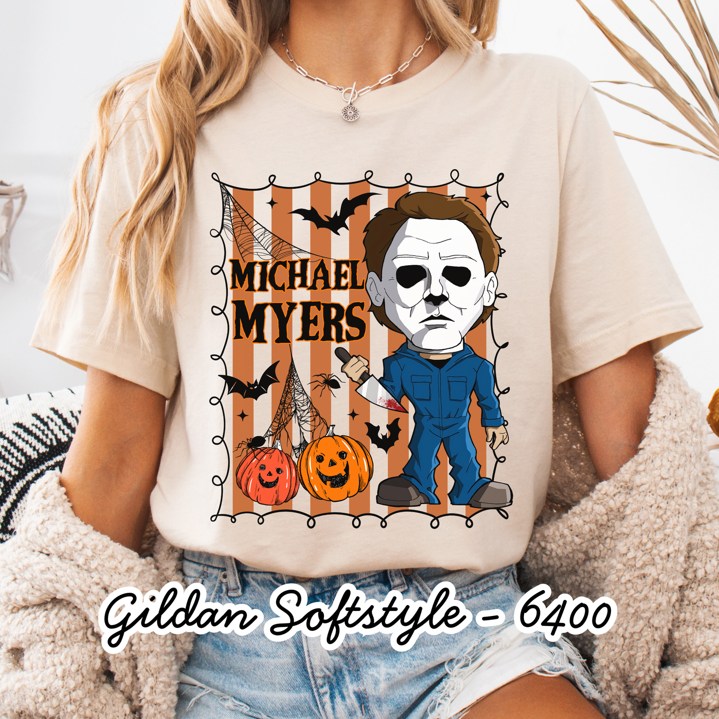 Michael Myers cartoon - Short Sleeve - Gildan Softstyle - Women's Printed Tee