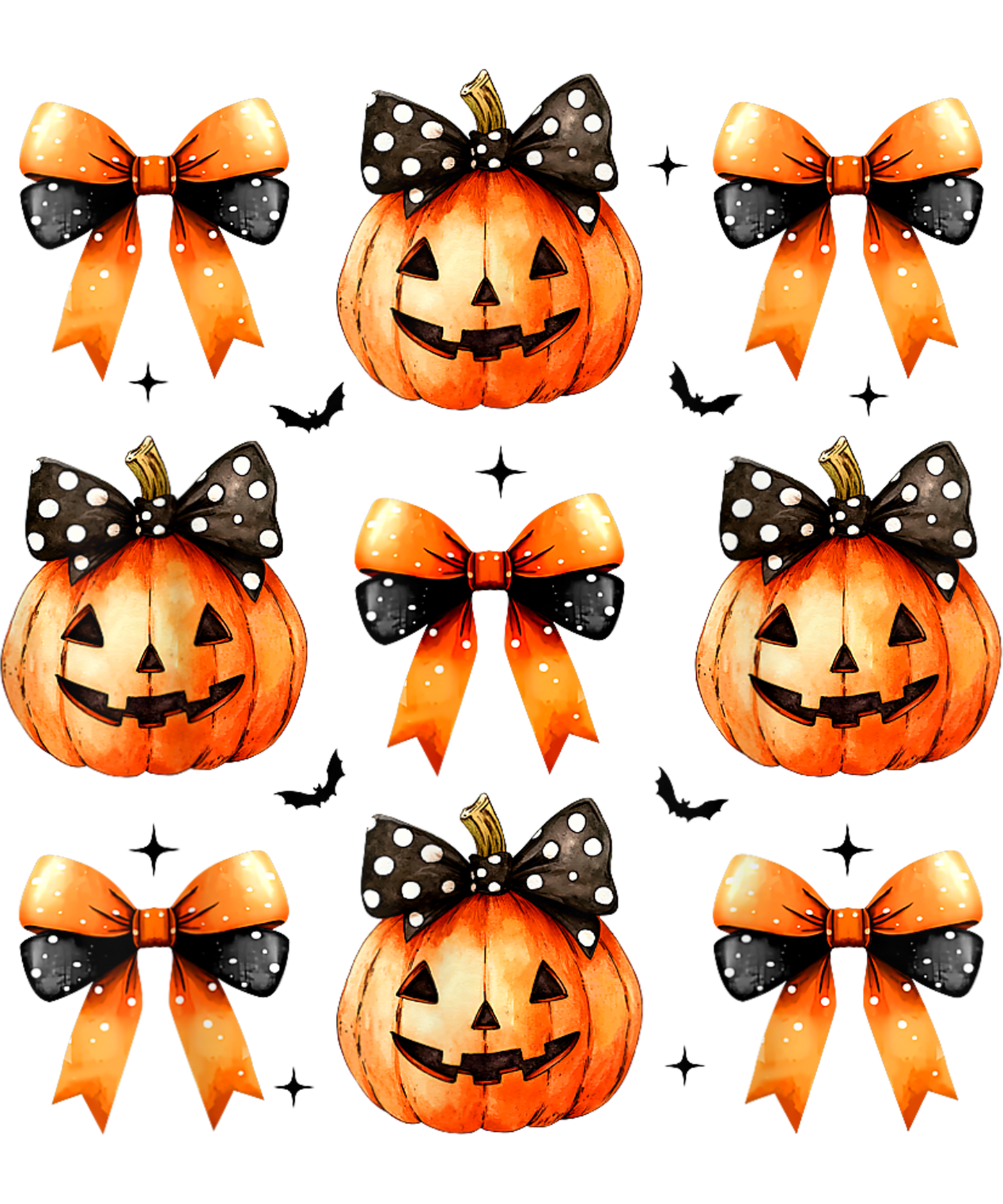Bows and pumpkins, Halloween, Press-ready, Transfer only, MTO