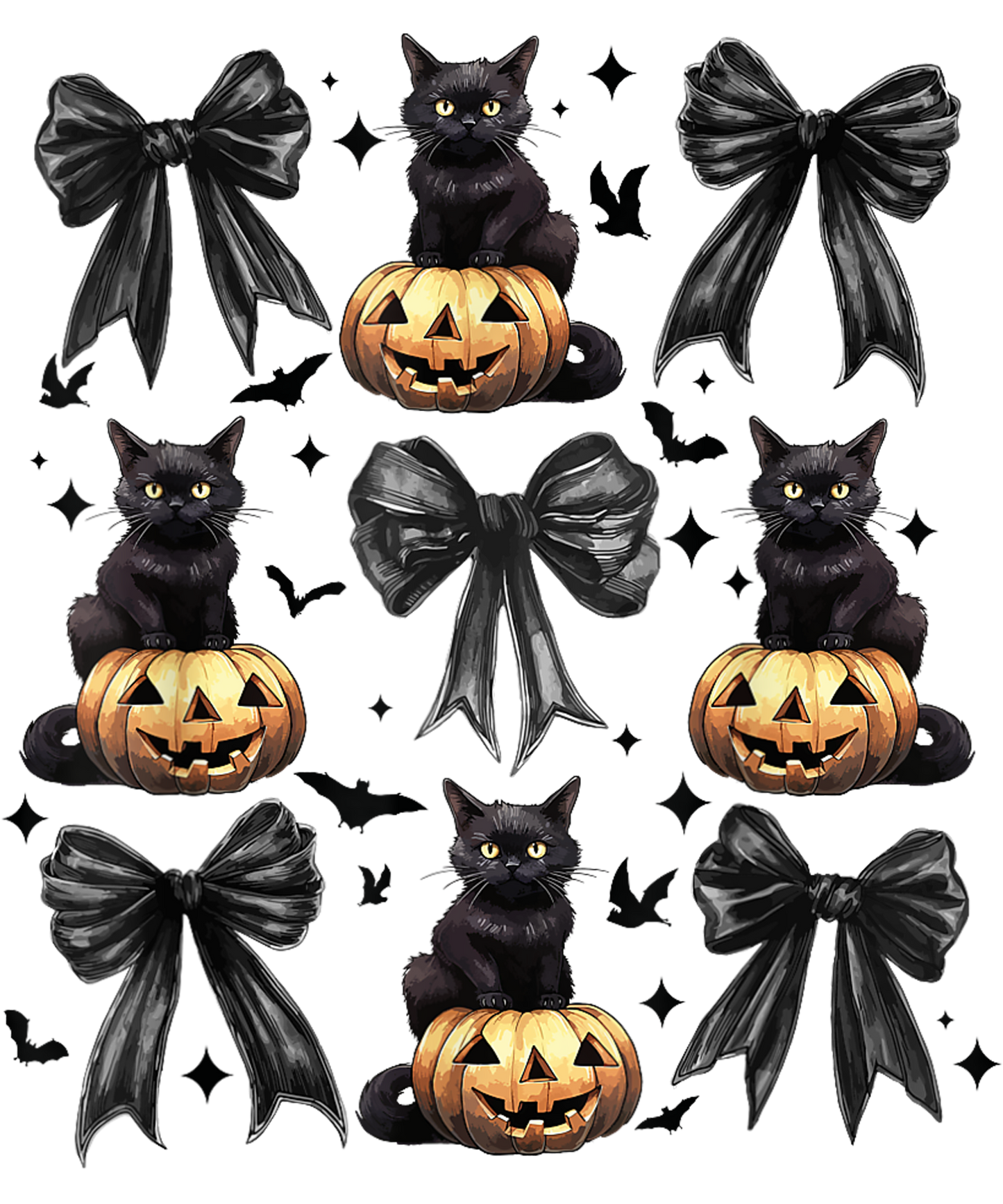 Black cat pumpkin, Halloween, Press-ready, Transfer only, MTO