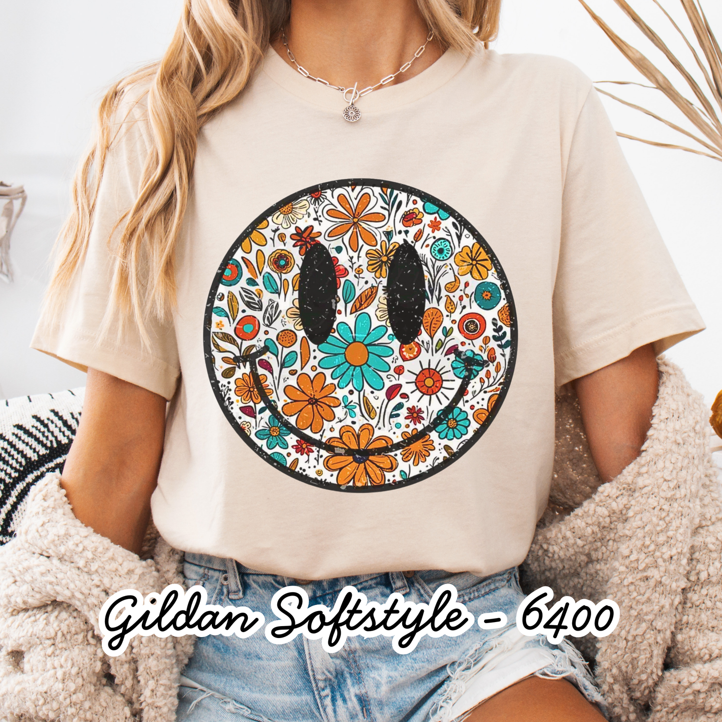 Smiley face - Short Sleeve - Gildan Softstyle - Women's Printed Tee