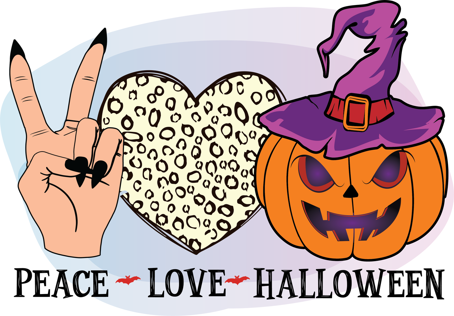 Sin camiseta, transferencia térmica de paz, amor y Halloween, temporada espeluznante