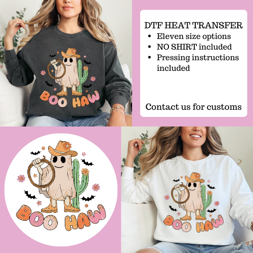 Sin camiseta, transferencia de calor con efecto buuu, temporada espeluznante