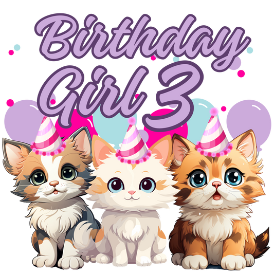 Birthday girl kittens theme set, Ages 1-10, Press-ready, Transfer only, MTO