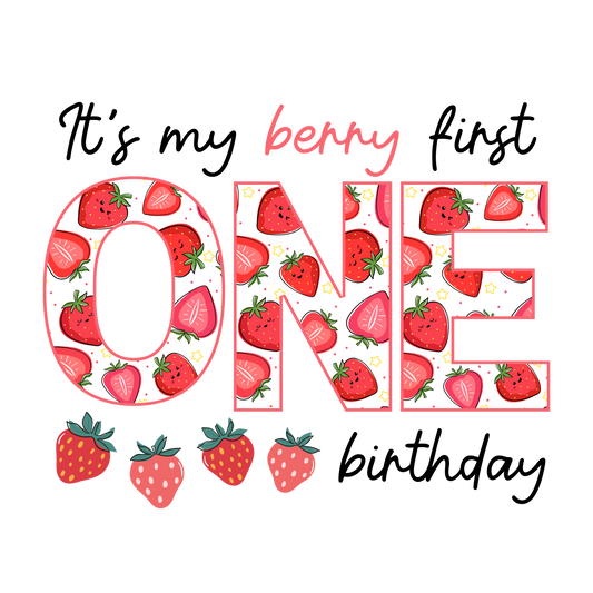 Strawberry theme set, first birthday girl, Press-ready, Transfer only, MTO