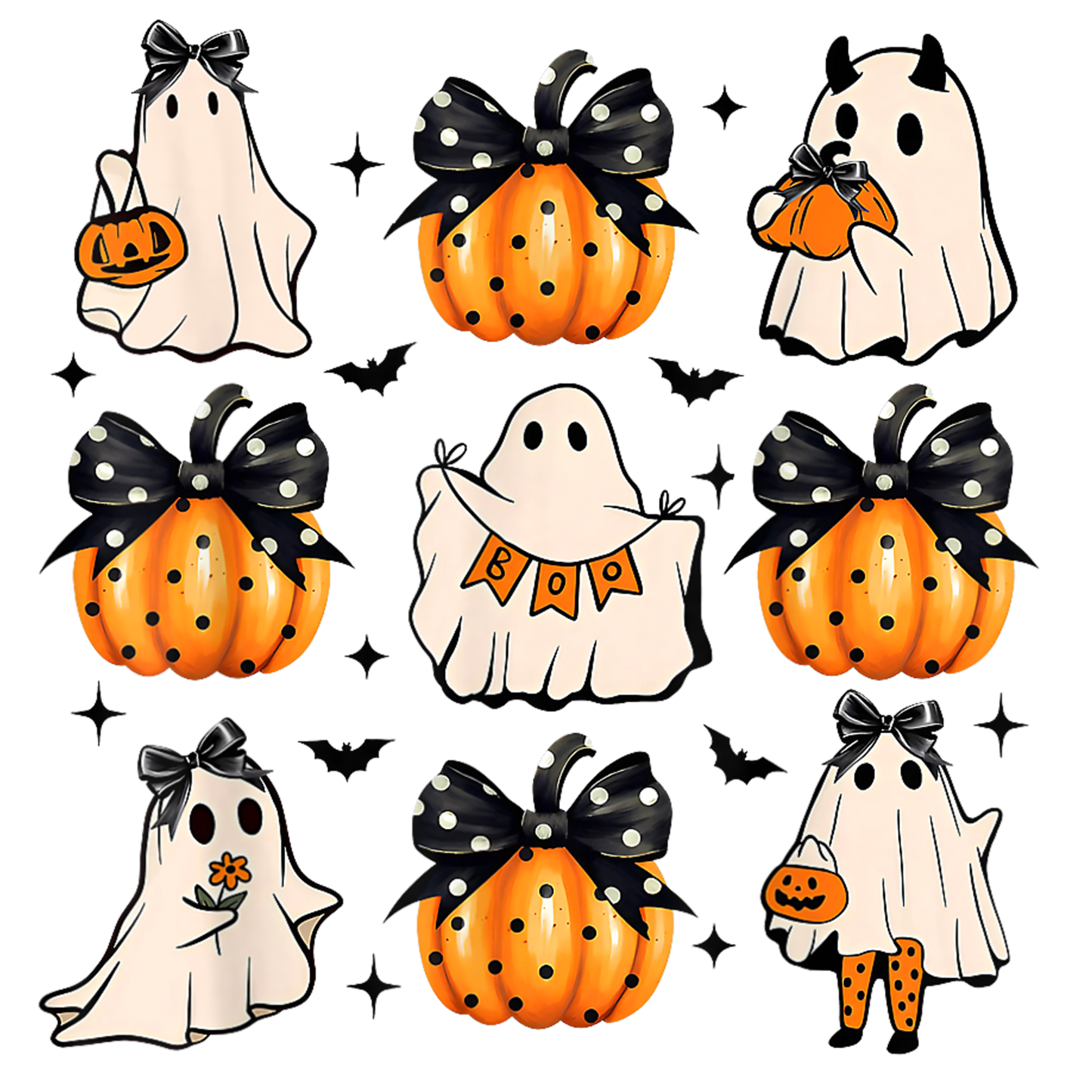 Pumpkins and ghosts, Halloween, Press-ready, Transfer only, MTO