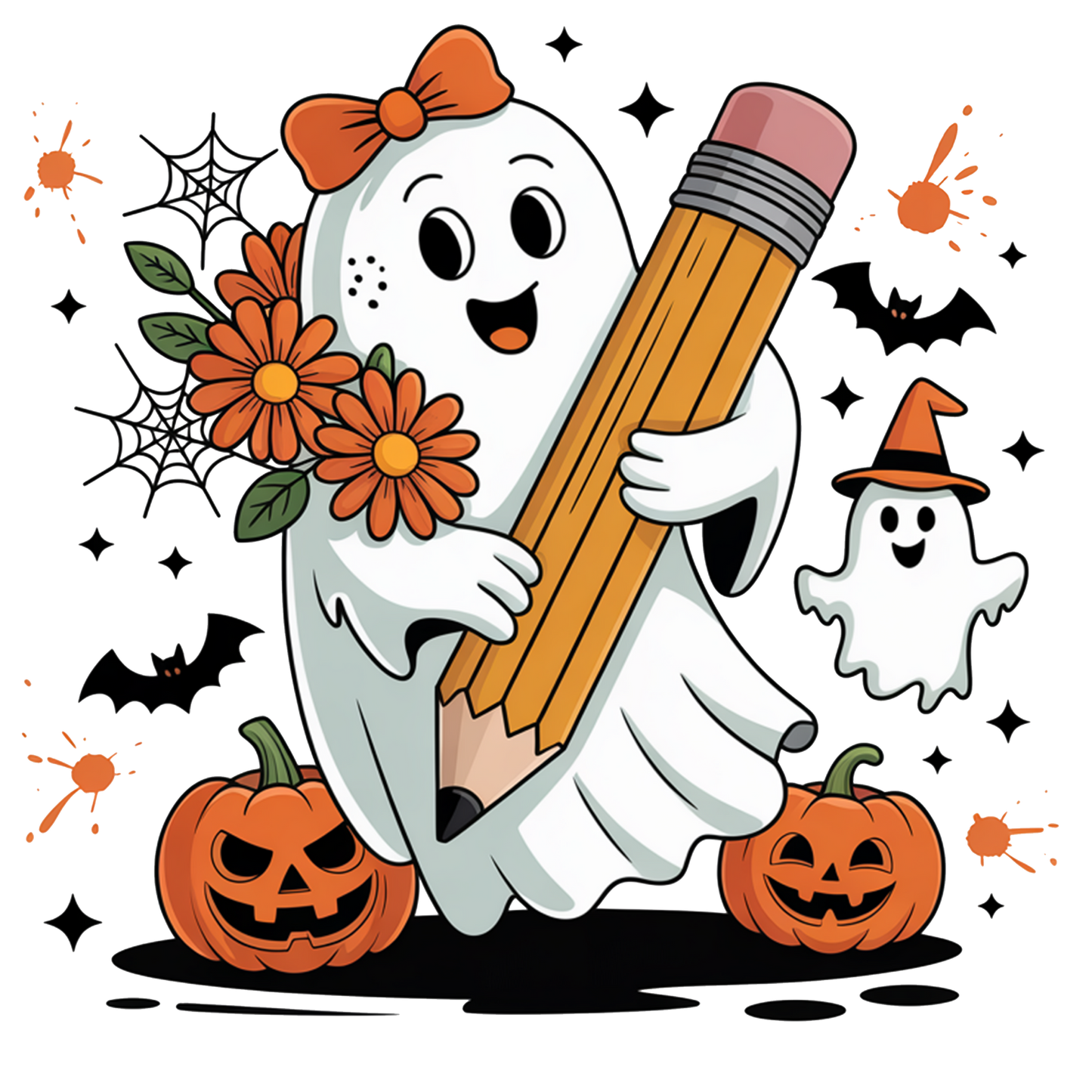 Ghosts pencil, Halloween, Press-ready, Transfer only, MTO