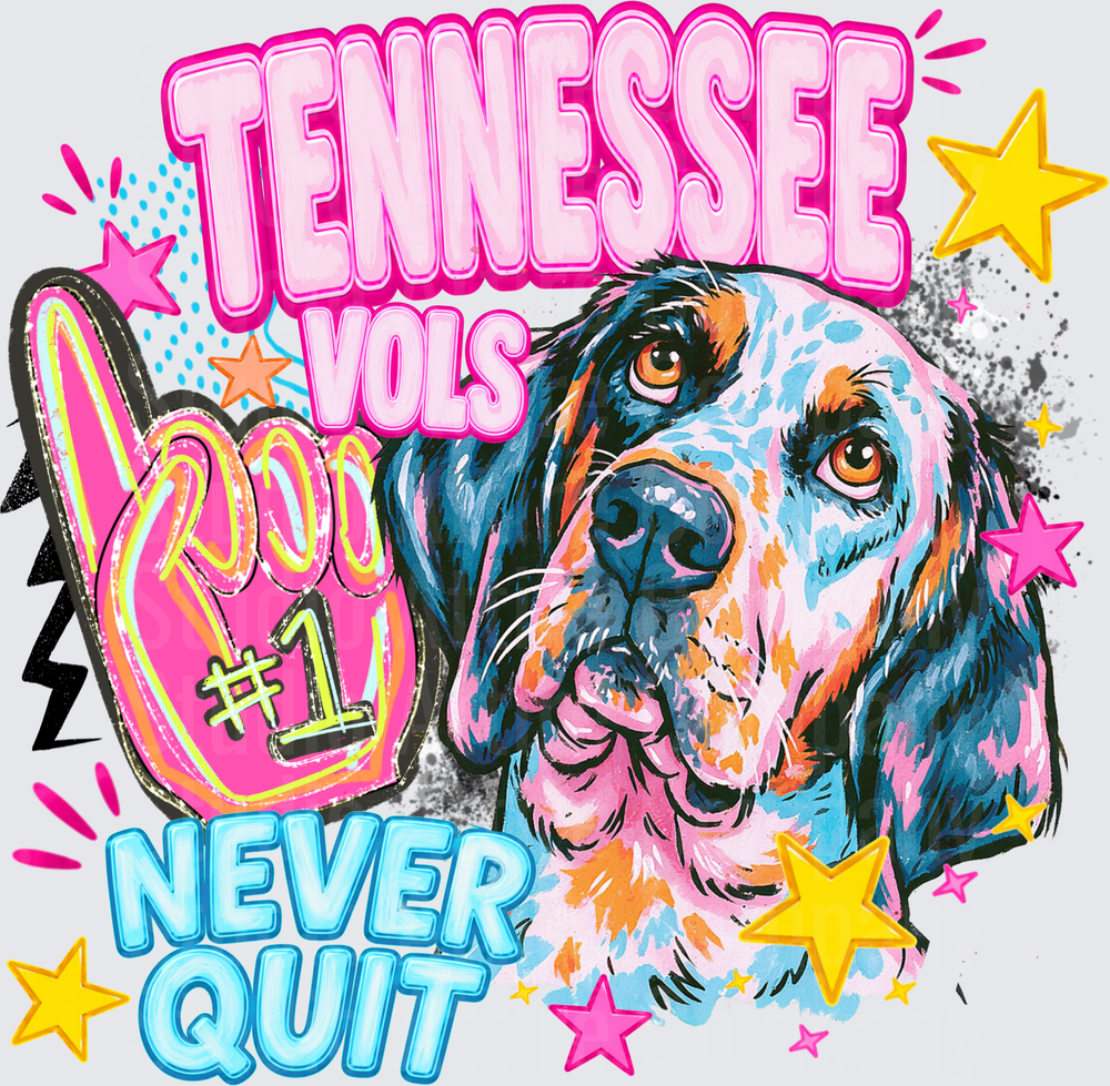 Tennessee vols never quit, DTF Heat Transfer - Raw Image