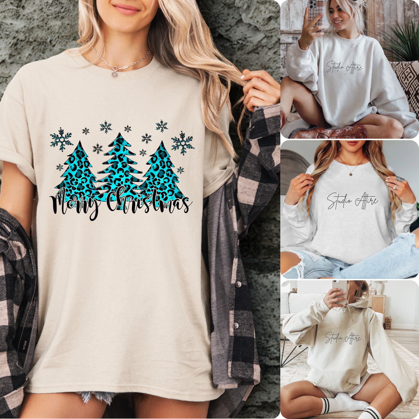 Merry Christmas blue trees, Graphic Apparel - 115