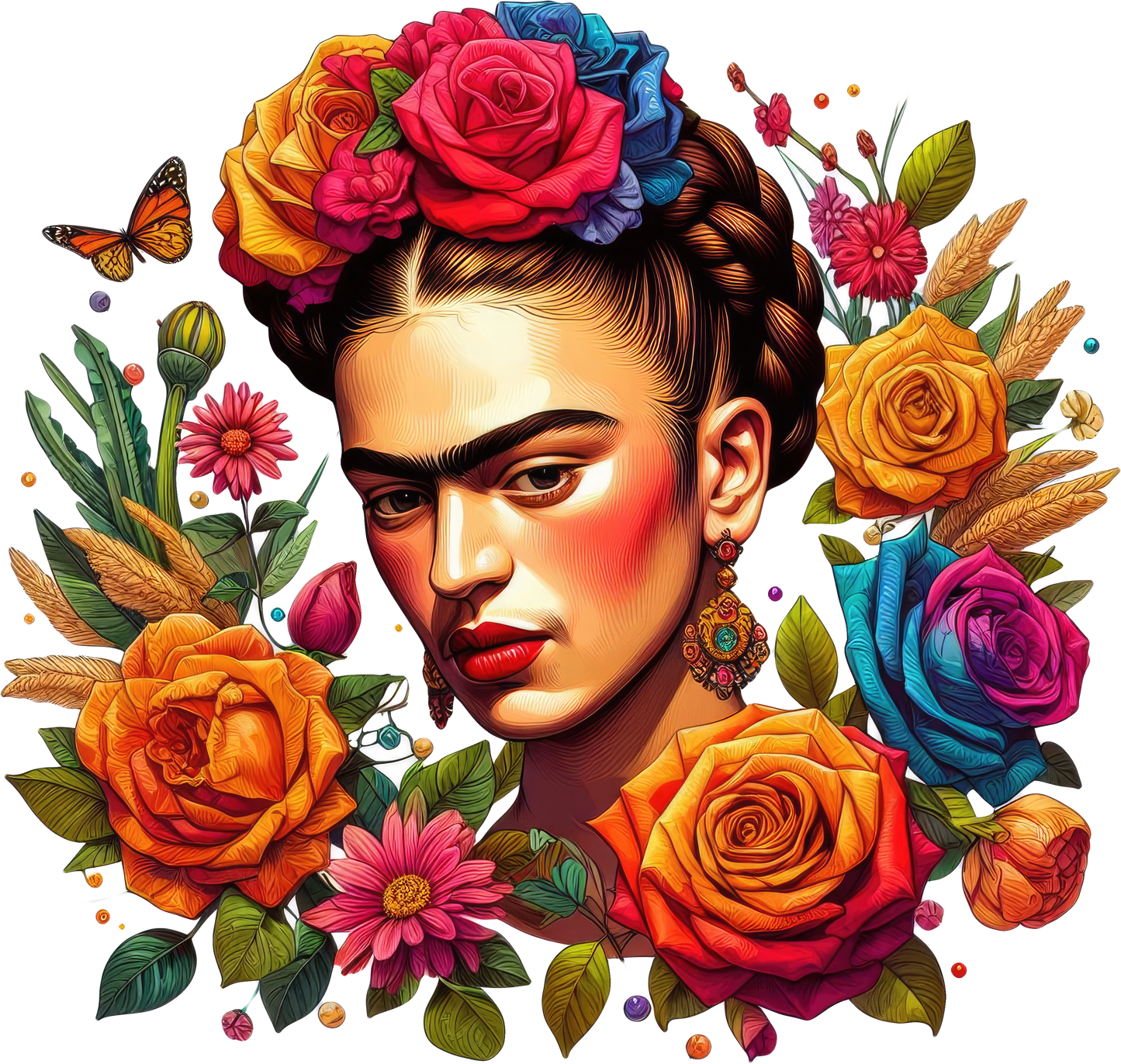 Frida Kahlo heat transfer, press and peel, no shirt