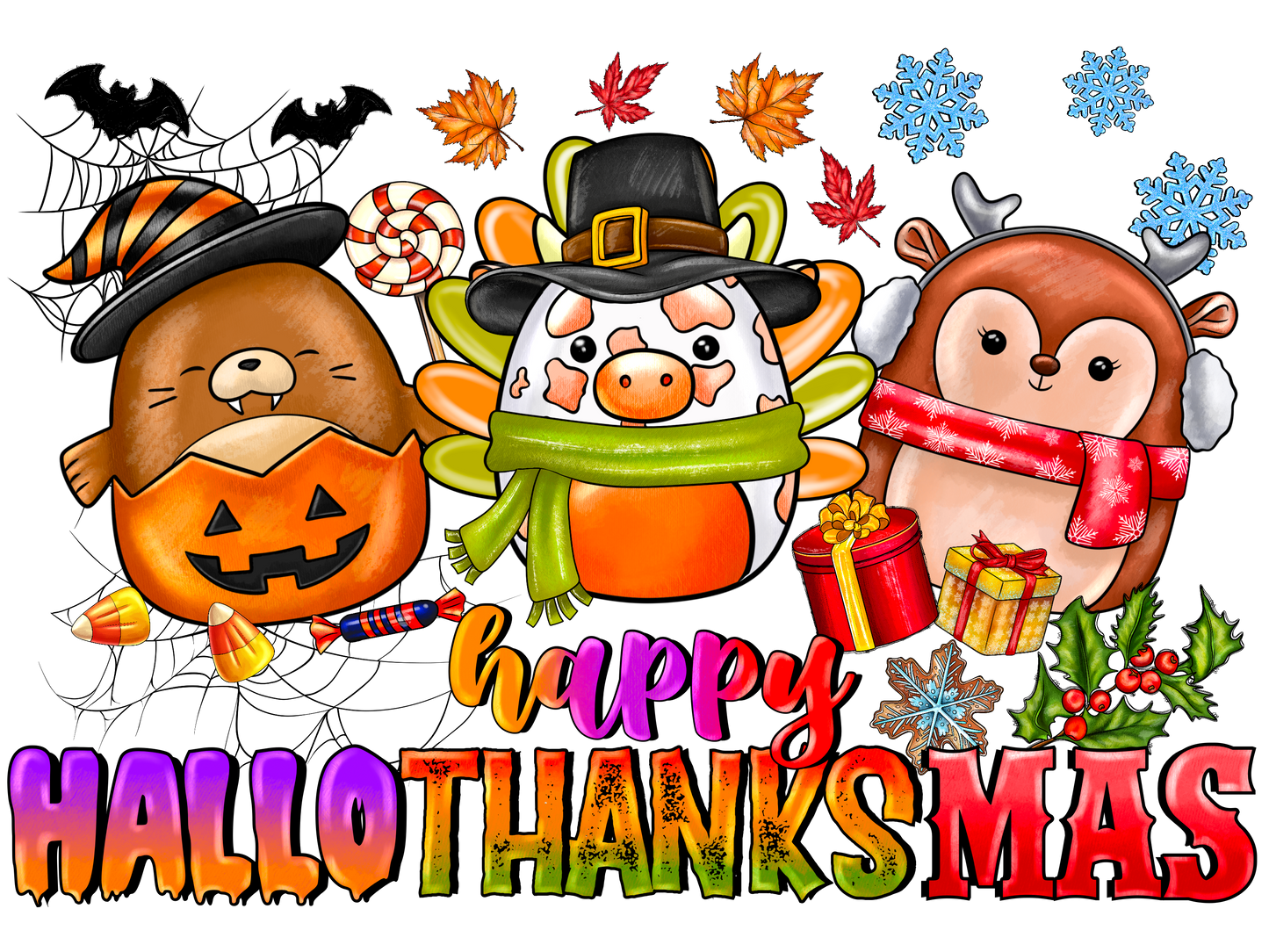 Hallothanksmas heat transfer, press and peel, no shirt