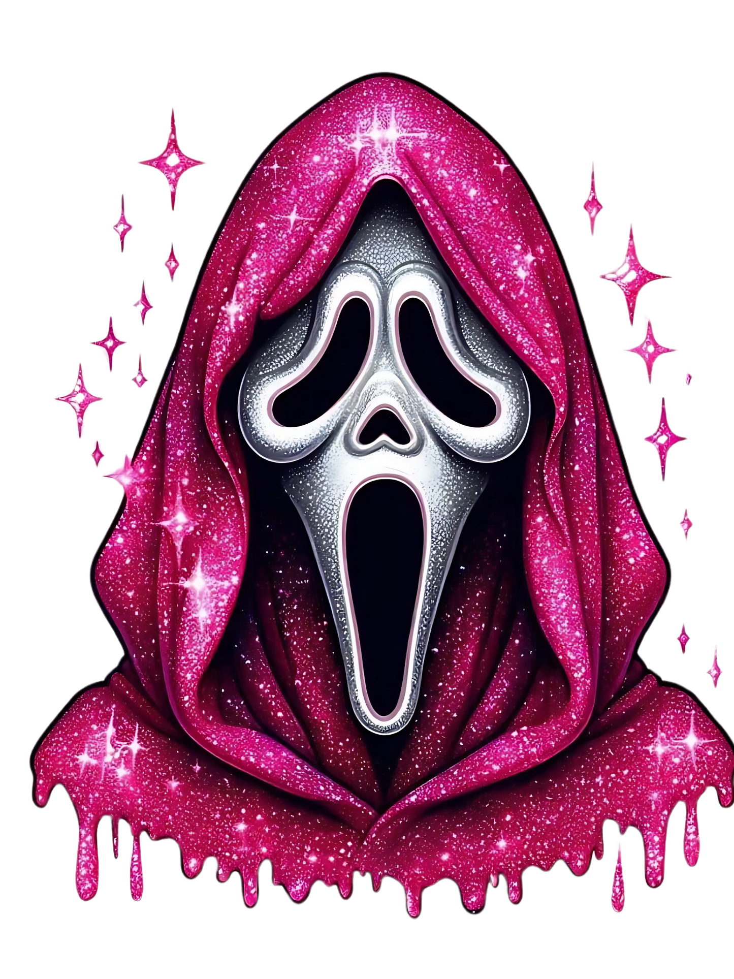 Faux glitter ghost face, heat transfer, press and peel