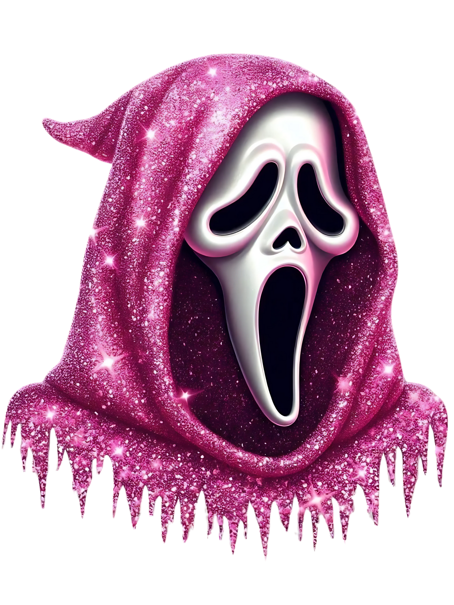 Faux glitter ghost face, heat transfer, press and peel