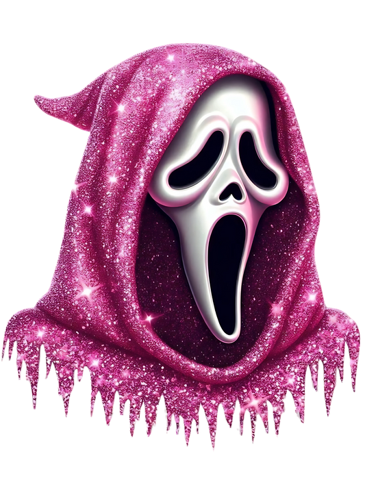 Faux glitter ghost face, heat transfer, press and peel