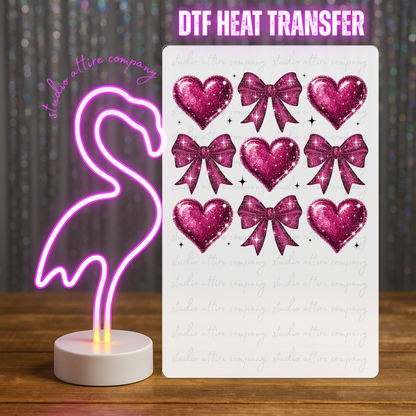 Heart and bows, valentine, Heat transfer, Press and peel, Full color, Instant press, MTO