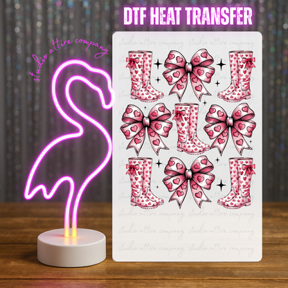 Boots and bows, valentine, Heat transfer, Press and peel, Full color, Instant press, MTO
