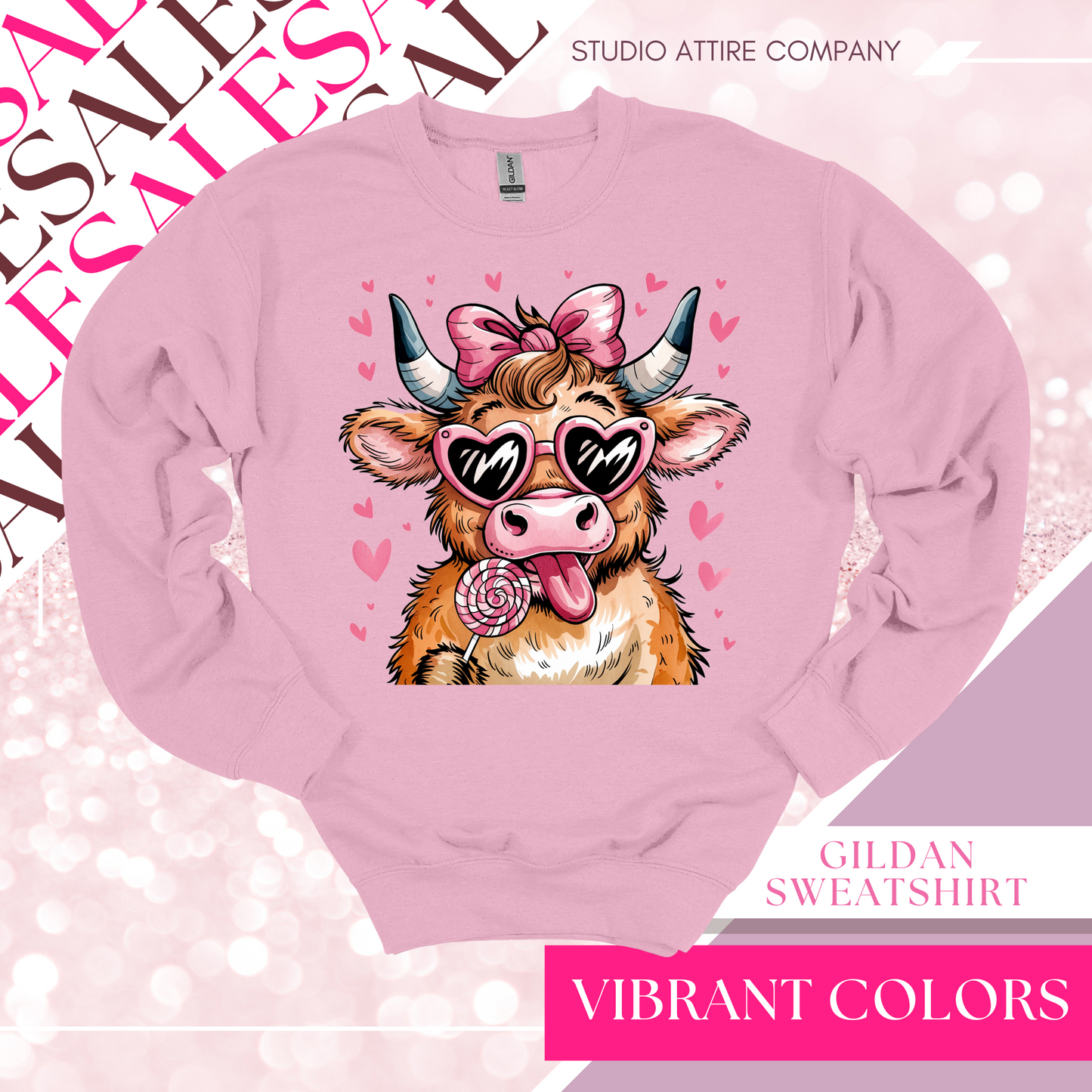 Cow, Graphic sweatshirt, light pink, heat transfer, Valentine