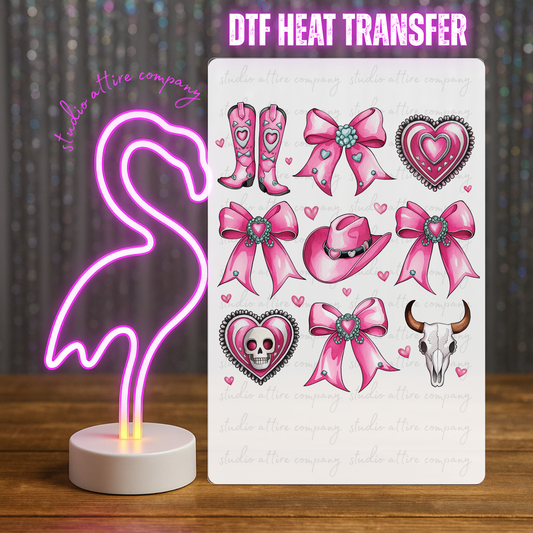 Boots and bows, Valentine, Heat transfer, Press and peel, Full color, Instant press, MTO