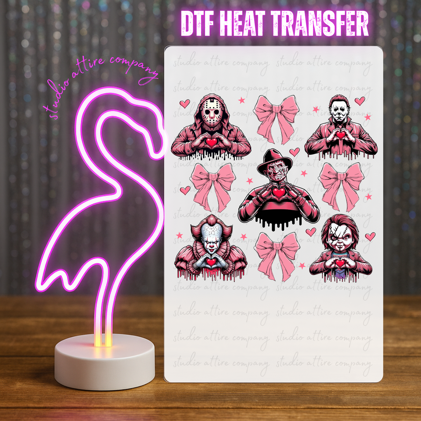 Horror and bows, Valentine, Heat transfer, Press and peel, Full color, Instant press, MTO