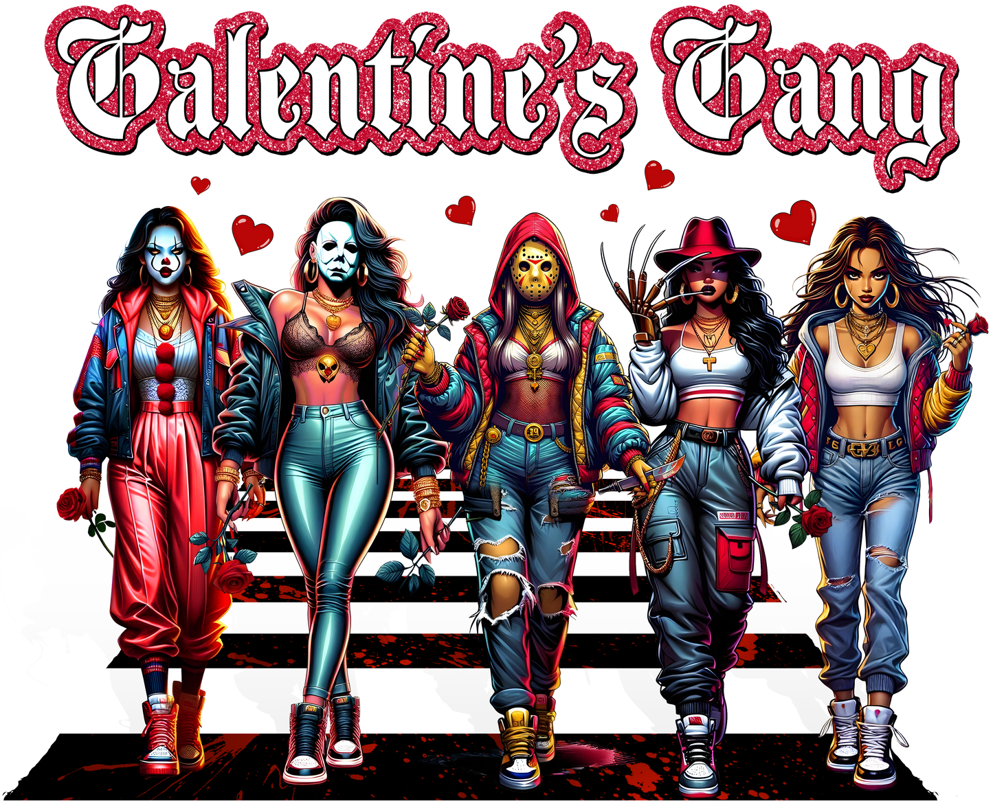 Horror Girls, San Valentín, transferencia de calor, prensa y desprendimiento, sin camisa, hecho a pedido
