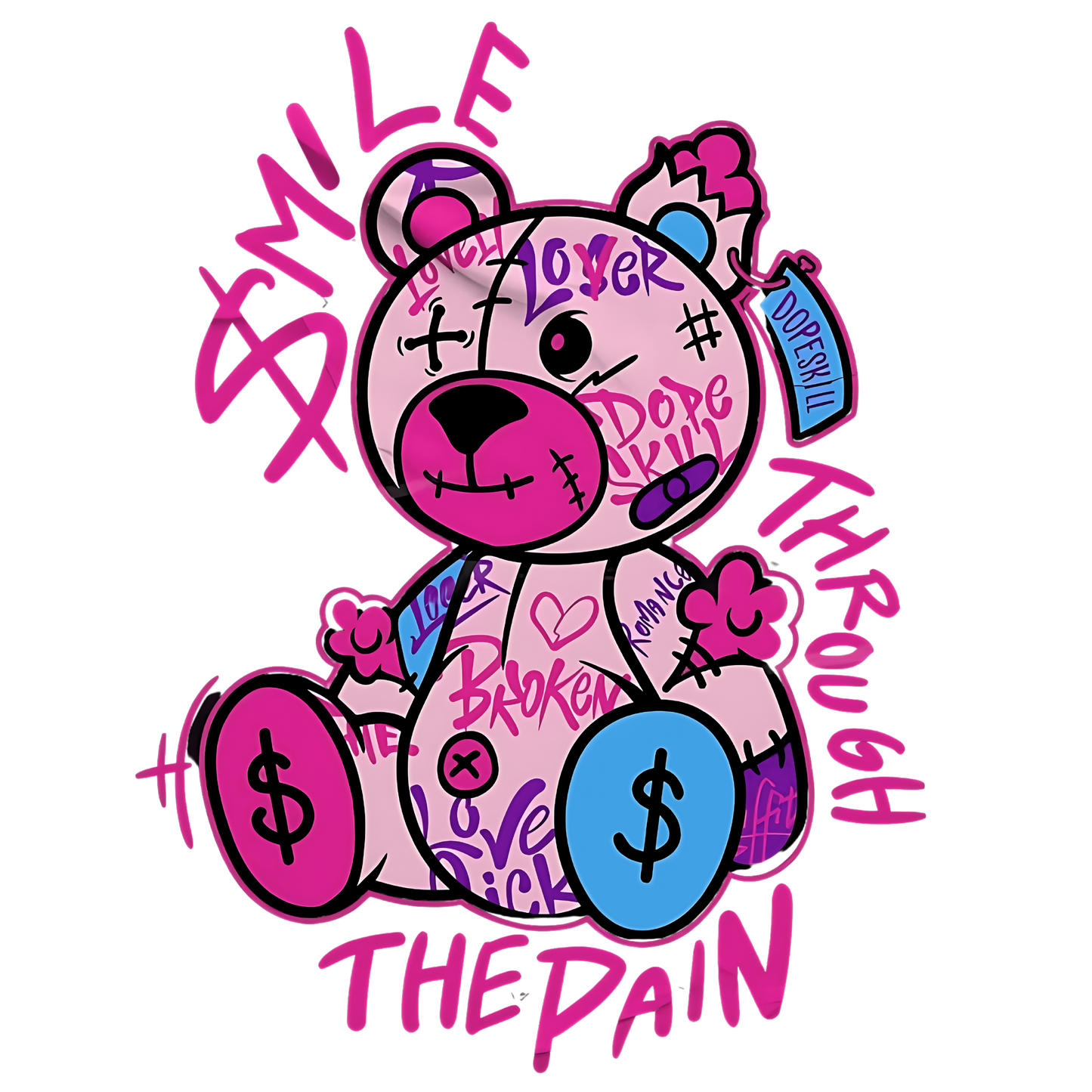 Smile through the pain, heat transfer, press and peel, no shirt, made to order