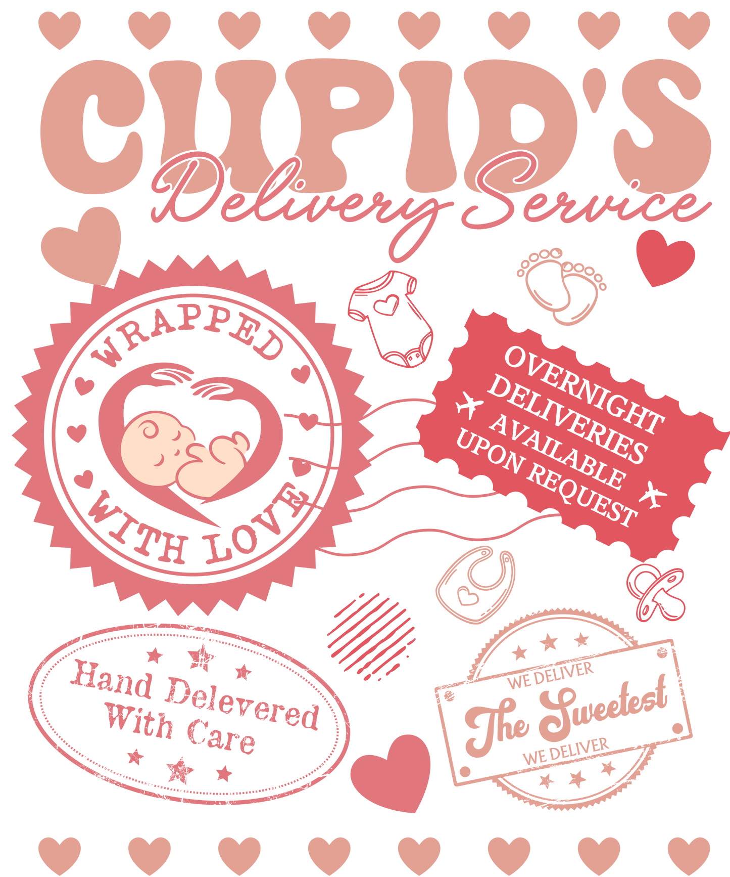Cupid's delivery service, valentine, heat transfer, press and peel, no shirt, made to order