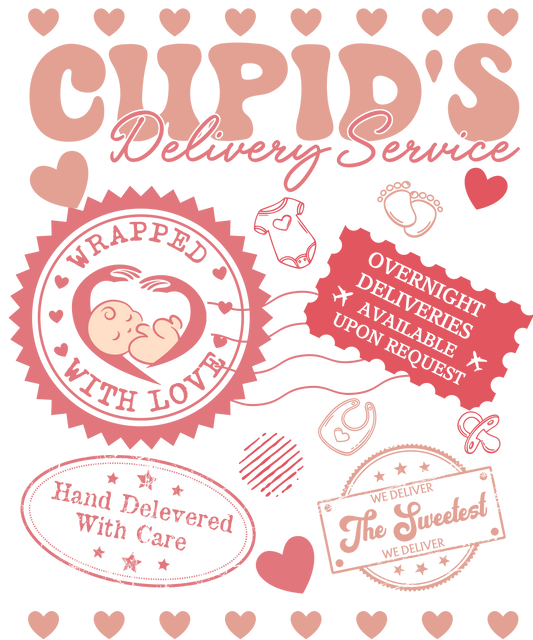Cupid's delivery service, valentine, heat transfer, press and peel, no shirt, made to order