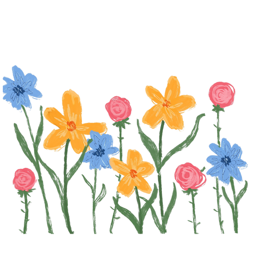 Drawn flowers, heat transfer, press and peel, no shirt, made to order