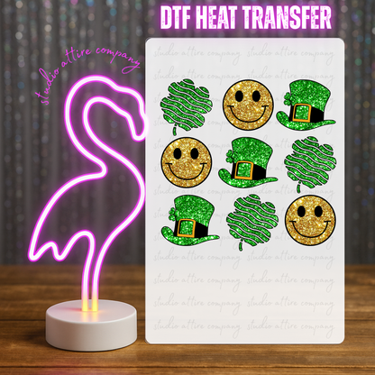 Smiley, Clover, Hat, St. Patty's Day, DTF Heat Transfer, Press and peel, Full color, Instant press, MTO