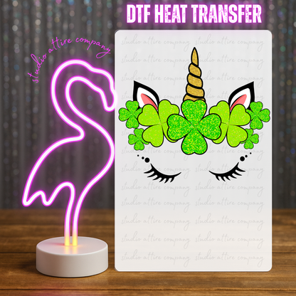 Clover unicorn, St. Patty Day, DTF Heat Transfer, Press and peel, Full color, Instant press, MTO