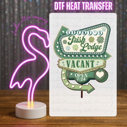 Irish Lodge, St. Patty Day, DTF Heat Transfer, Press and peel, Full color, Instant press, MTO