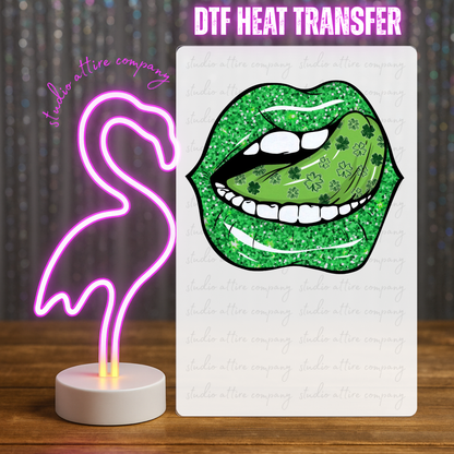Green lips, St. Patty Day, DTF Heat Transfer, Press and peel, Full color, Instant press, MTO