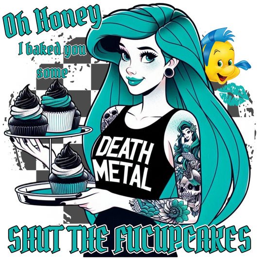 Death metal mermaid, heat transfer, press and peel, no shirt, made to order