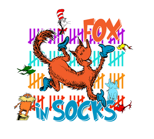 Fox in socks, Character, heat transfer, press and peel, no shirt, made to order