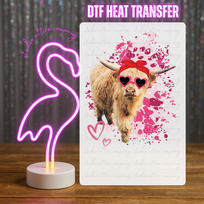 Highland cow heart glasses, Valentine, Heat transfer, Press and peel, Full color, Instant press, MTO