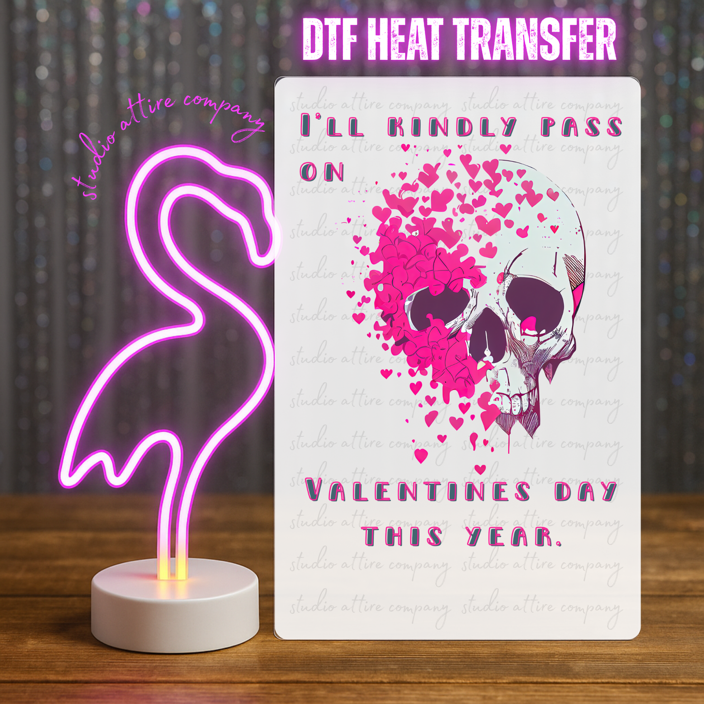 I'll kindly pass skull, Valentine, Heat transfer, Press and peel, Full color, Instant press, MTO