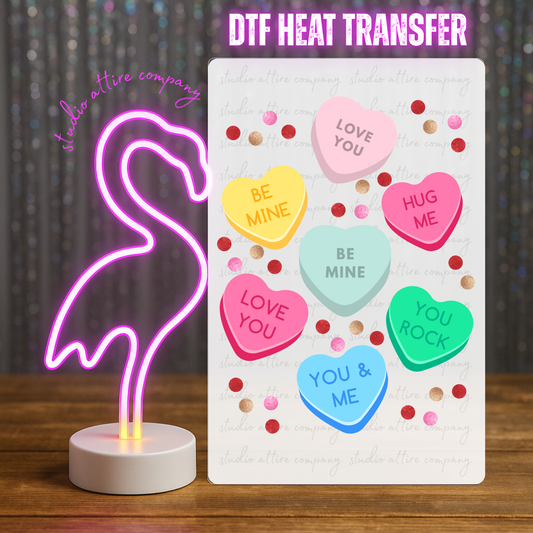 Candy Hearts, Valentine, Heat transfer, Press and peel, Full color, Instant press, MTO