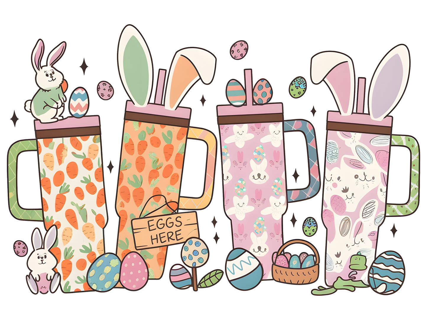 Cups, Easter, heat transfer, press and peel, no shirt, made to order
