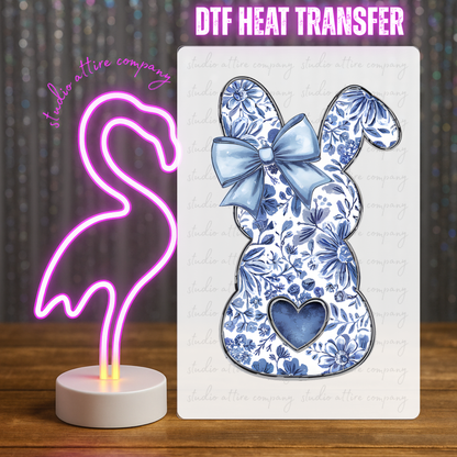 Blue floral bunny, Easter, DTF Heat Transfer, Press and peel, Full color, Instant press, MTO