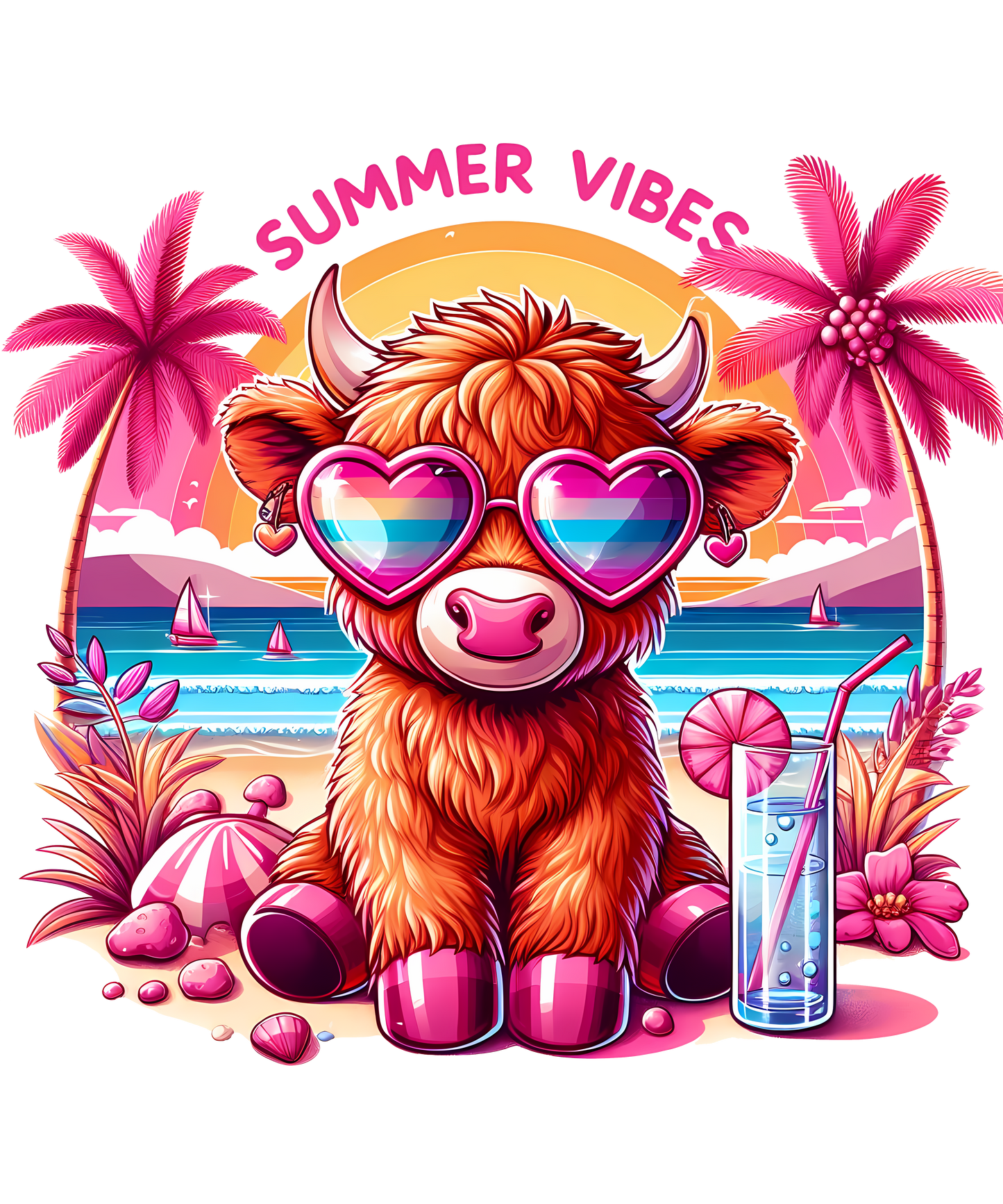 Summer, animal, heat transfer, press and peel, no shirt, made to order